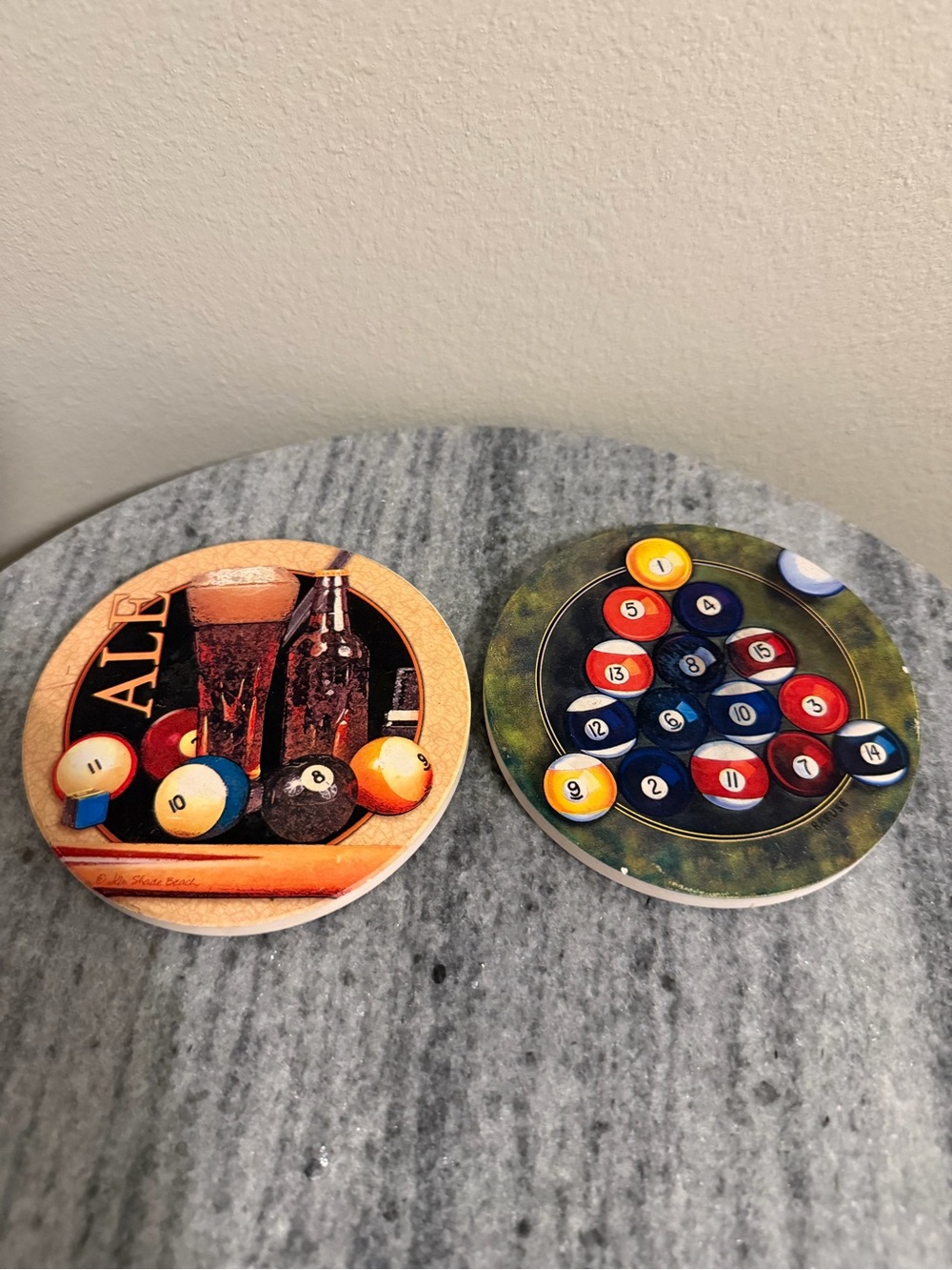 Round Billiard Pool Ball Coasters - Set of 2